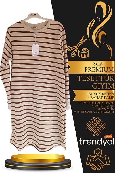 SCA Striped Long Cotton Tunic - Side Slit Detail
