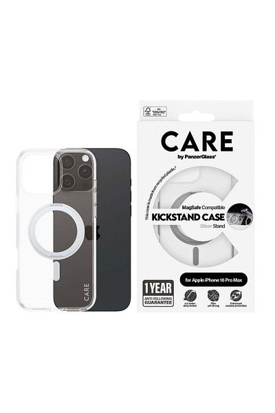 PanzerGlass PanzerGlass CARE - حافظة فضية بمسند وMagSafe لهاتف iPhone 16 Pro Max