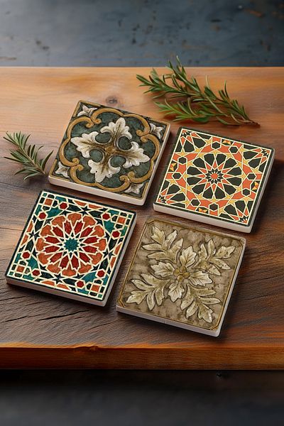 Pinecone الوقايات الحجرية ذات النمط العرقي لسطح المكتب الوقايات الواقية 4 قطع مجموعة 10 × 10 سم الوقايات الحجرية Sc283