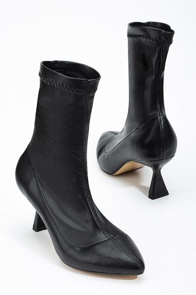 Dilimler Ayakkabı Large Size Women's Heeled Boots Black Stretch Flat Heels