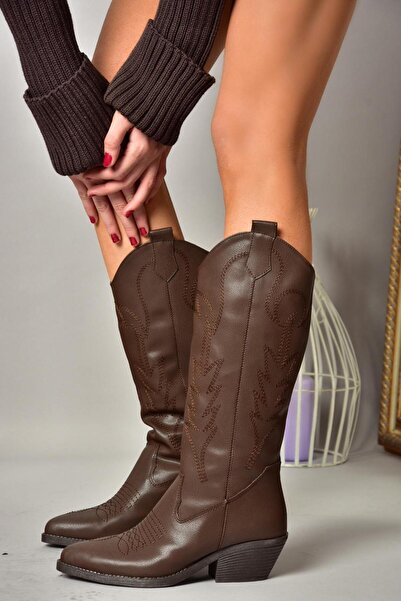Fox Shoes T404401209 Kahverengi Kovboy Model Kadın Çizme