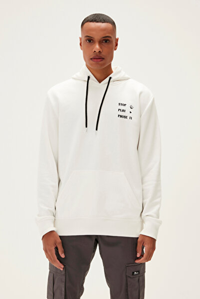 Bad Bear Pause Hoodie Off-white White Printed Hooded Men's Sweatshirt