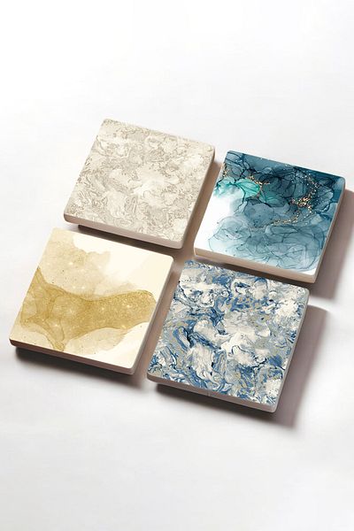 Pinecone Abstract Art, Pattern Stone Coasters Desktop Protective Coasters Set of 4 10x10cm Stone Coasters