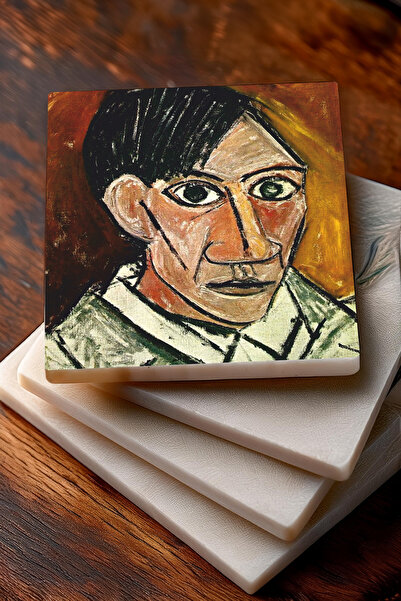 Pinecone امرأة تبكي من بيكاسو، صورة لدورا مار، صورة ذاتية، مجموعة قواعد أكواب حجرية للغرفة الزرقاء مكونة من 4 قطع