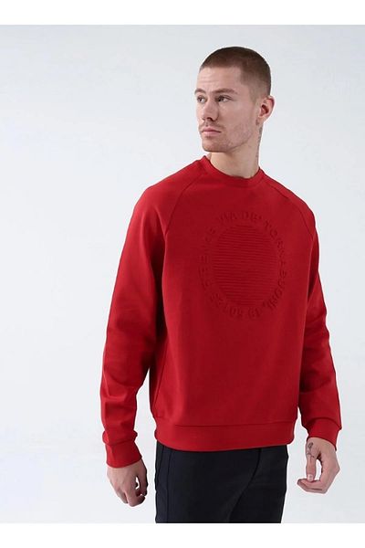 GMG FIRENZE Crew Neck Plain Red Men's Sweatshirt Gu22mfw08304