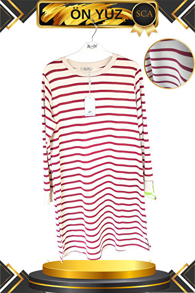 SCA Striped Long Cotton Tunic - Side Slit Detail