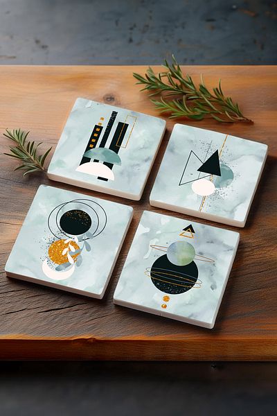 Pinecone Minimalist Abstract Stone Coasters Desktop Protective Coasters 4 Piece Set 10x10cm Stone Coasters