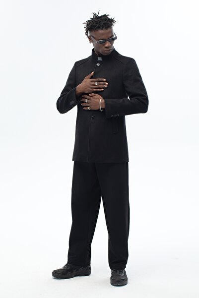 ABOUT US ЧОЛОВІЧИЙ КОМИР З ДЕТАЛЯМИ З ШКІРИ, СТАНДАРТНИЙ КРОЙ ПАЛЬТО #4610