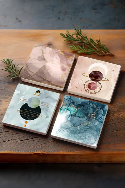 Pinecone Minimalist, Abstract Art Stone Coasters Desktop Protective Coasters Set of 4 10x10cm Sc447