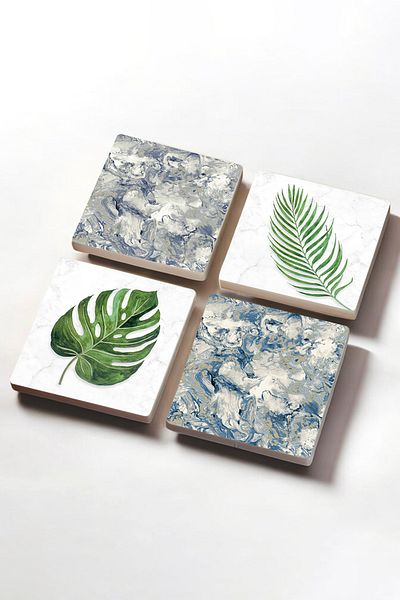 Pinecone Leaf, Pattern Stone Coasters Desktop Protective Coasters 4 Piece Set 10x10cm Stone Coasters Sc362