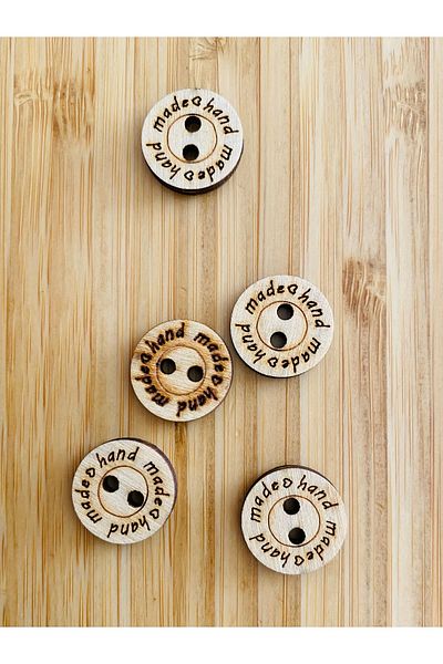 Kartopu Wooden Button with Hand Made Writing. 18mm. 5 Pieces. (Jacket, Cardigan, Blouse, Pants and Vest Button) Natural.
