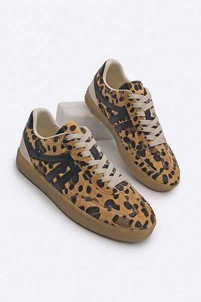 Marjin Tiyone Damen-Sneaker mit Leopardenmuster - Sportschuhe mit Schnürung und flacher Sohle