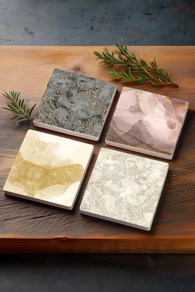 Pinecone Pattern, Abstract Art Stone Coasters Desktop Protective Coasters 4 Piece Set 10x10cm Stone Coasters