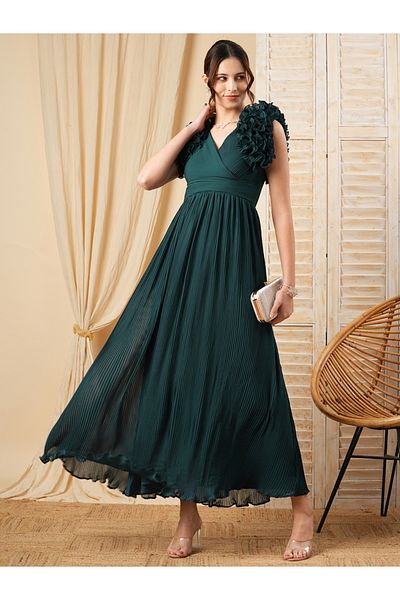 Mish By Styli Surplice Wrap Neck Maxi Dress with Ruffle Detailing