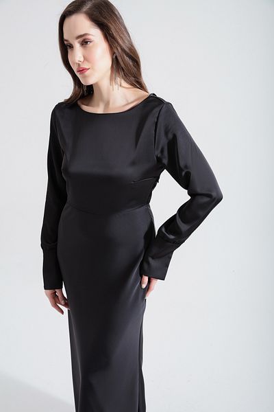 Lafaba Rochie de seară midi din satin decoltat cu spatele negru pentru femei