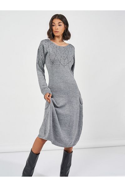 Styli Embellished Knit Sweater Midi Dress