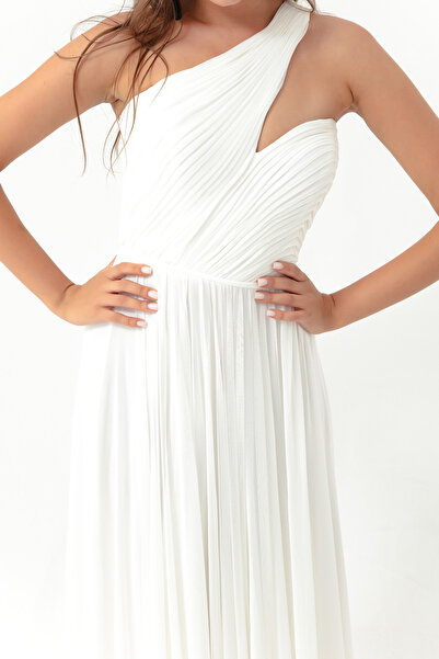 Lafaba Women's White One-Shoulder Slit Long Evening Dress