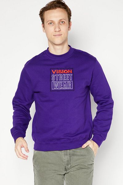 Vision Street Wear Men Crew Neck Embroidered Logo Sweatshirt, Violet