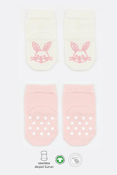 Bistyle Bistil Organik Dikişsiz 2li Figürlü Kaymaz Penye Soket Bebek Çorap