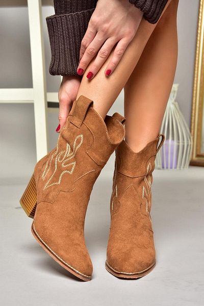 Fox Shoes Τ 296112002   Γυναικείες μπότες Tan Suede με χοντρό τακούνι