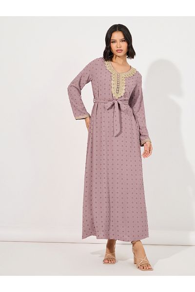 Styli Dobby Jalabiya with Neck Decor