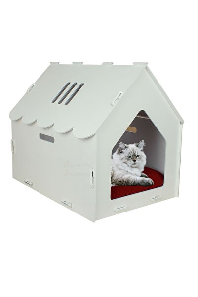 Genel Markalar Ahşap Büyük Kedi Yatağı Premium Kalite Beyaz Kedi Evi 50x35 Cm...