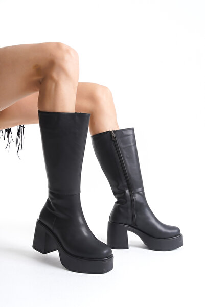 Limeo Cizme clasice de damă cu fermoar sub genunchi cu toc înalt