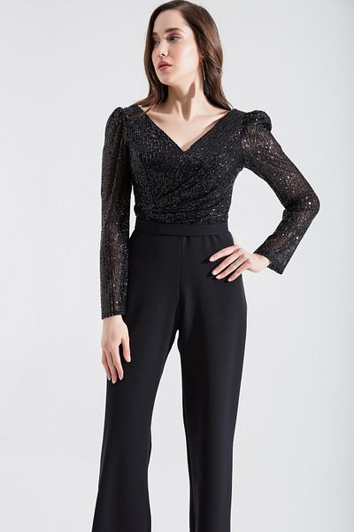 Lafaba Women's Black Sequined Evening Dress Jumpsuit