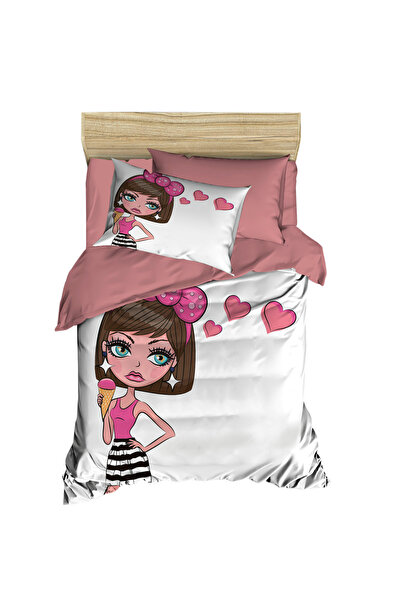 Fabeteks Women's Digital Single Junior Duvet Cover Set with Ice Cream and Heart