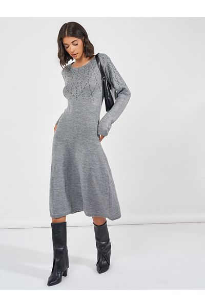 Styli Embellished Knit Sweater Midi Dress