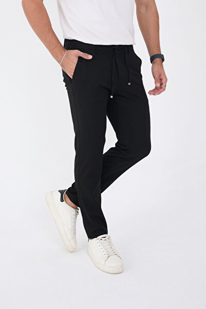 BROCARD Erkek Kışlık Jogger Slimfit Bel Yarım Lastikli Siyah Kumaş Pantolon