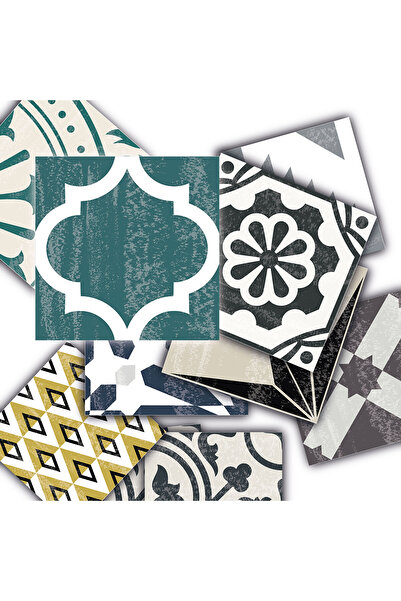 TİNK Kendinden Yapışkanlı Retro Yeşil Desenli Pvc Karo 15x15 Cm 10'lu Paket