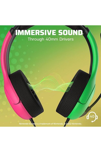 Pdp Gaming LVL40 Wired Stereo Gaming Headset with Noise Cancelling Microphone: Pink/Green