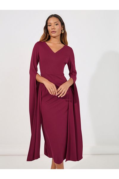 Styli Draped Slit Sleeves Sheath Midi Dress