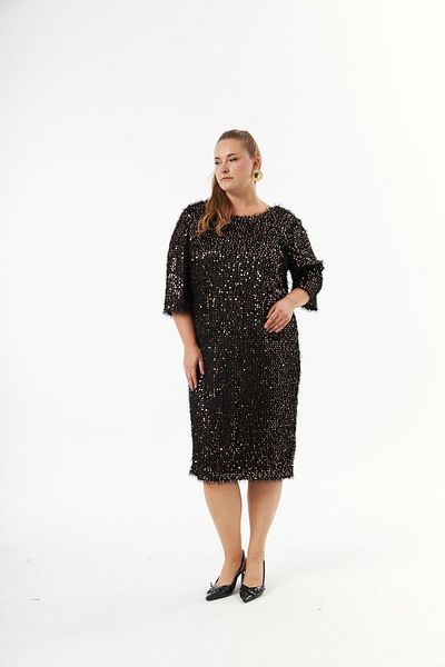RMG Plus Size Sequin Sequin Melted Evening Dress Bronze