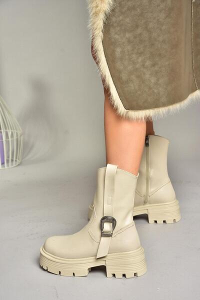 Fox Shoes Τ 267096409 Γυναικείες μπότες σε μπεζ χοντρή σόλα