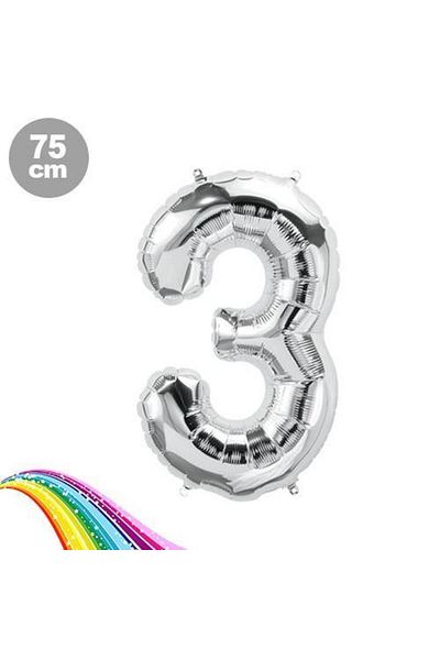 Parti Dükkanım 3 Number Foil Balloon Silver (75 cm)