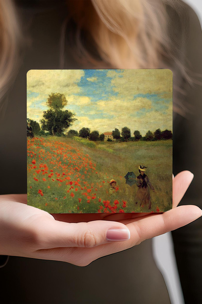 Pinecone Claude Monet Bahçede, Kırda Öğle Yemeği, Argenteuil'de Köprü, Gelincikler Taş Bardak Altlığı 4lü Set