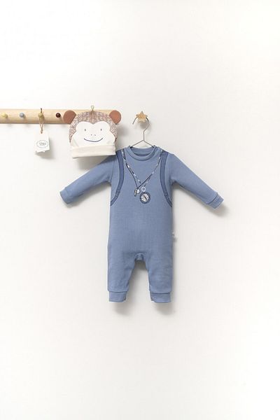 Tongs Baby Set salopeta cu caciulita cu urechiuse pentru bebelusi Ursulet, Tongs baby,Gri, 0-3 luni