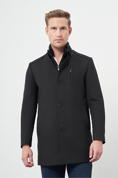 İmza Pardesiu clasic negru slim fit - ștampilă, guler de blană, un singur fant, căptușeală complet matlasată 1005245102