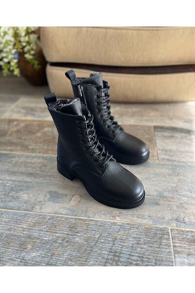 TRODONS Γυναικείες μπότες από γνήσιο δέρμα με γούνα μέσα και χειμερινό φερμουάρ στο πλάι