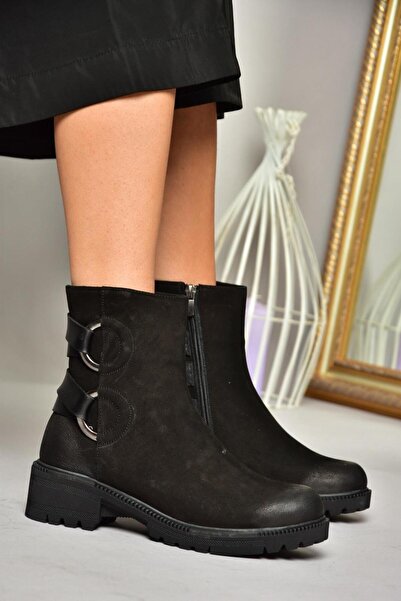 Fox Shoes T654047101 Siyah Hakiki Deri Nubuk Kadın Bot