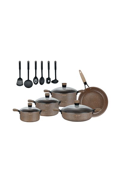 MISTERCOOK Mister Cook 15-Piece Granite Cookware Set with Glass Lids