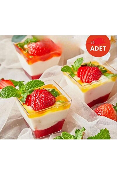 DÜVENCİ TİCARET 12'li Sunum Kasesi Magnolya Dondurma Puding Tatlı Meze Salata Cup Kabı Sert Plastik Mika Kase