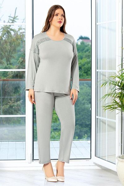 FAAL Δαντέλα Λεπτομερές Σετ Πιτζάμες Oversize Γκρι 8810
