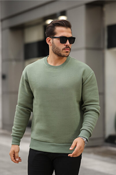 MAXIMILLIAN Erkek Bisiklet Yaka Regular Fit Basic Sweatshirt HAKİ