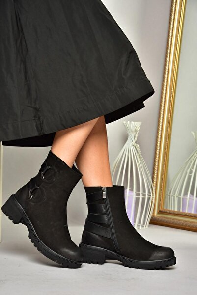 Fox Shoes T654047101 Siyah Hakiki Deri Nubuk Kadın Bot