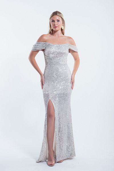Lafaba Gold Colored Sequined Long Women's Evening Dress