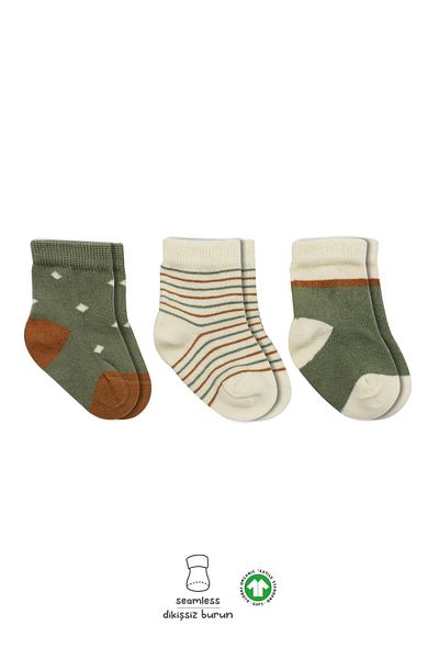 Bistyle Bistil Organic Seamless 3-Piece Polka Dot Girl Combed Cotton Socket Baby Socks 0-3 Months