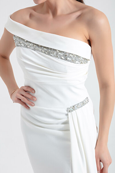 Lafaba Dámské dlouhé večerní šaty s bílým lodičkovým výstřihem